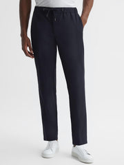 Reiss Suits & Tailoring | Flip Slim Fit Drawstring Waistband Trousers Navy - Men