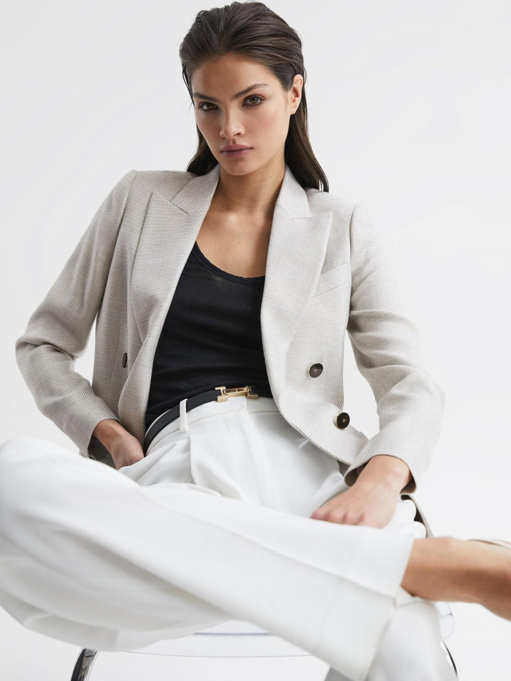 Reiss Suits & Tailoring | Gaia Tailored Double Breasted Blazer Neutral - Women