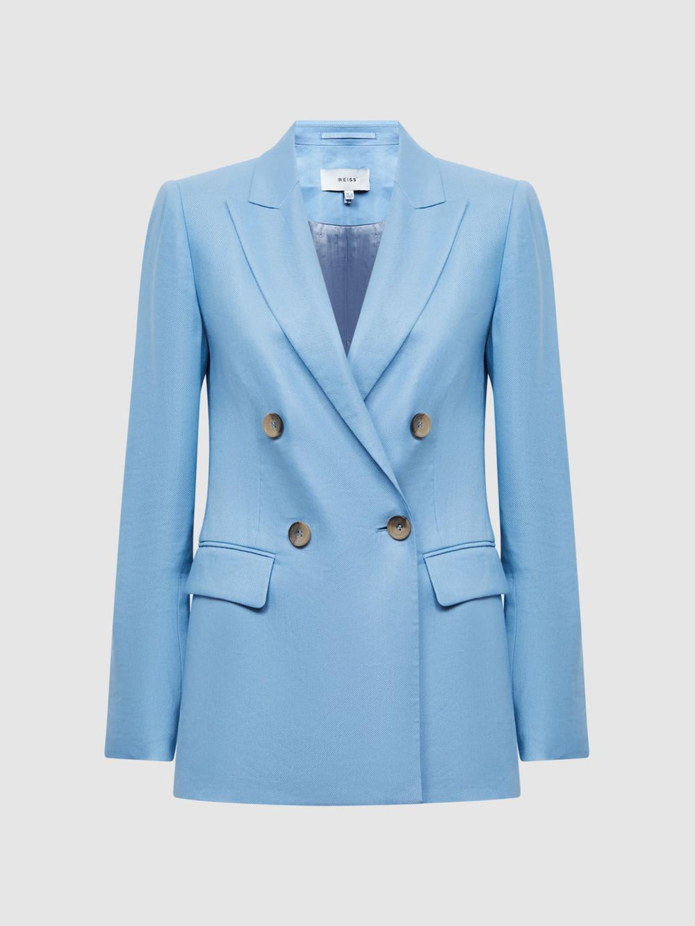 Reiss Suits & Tailoring | Hollie Double Breasted Linen Blazer Blue - Women