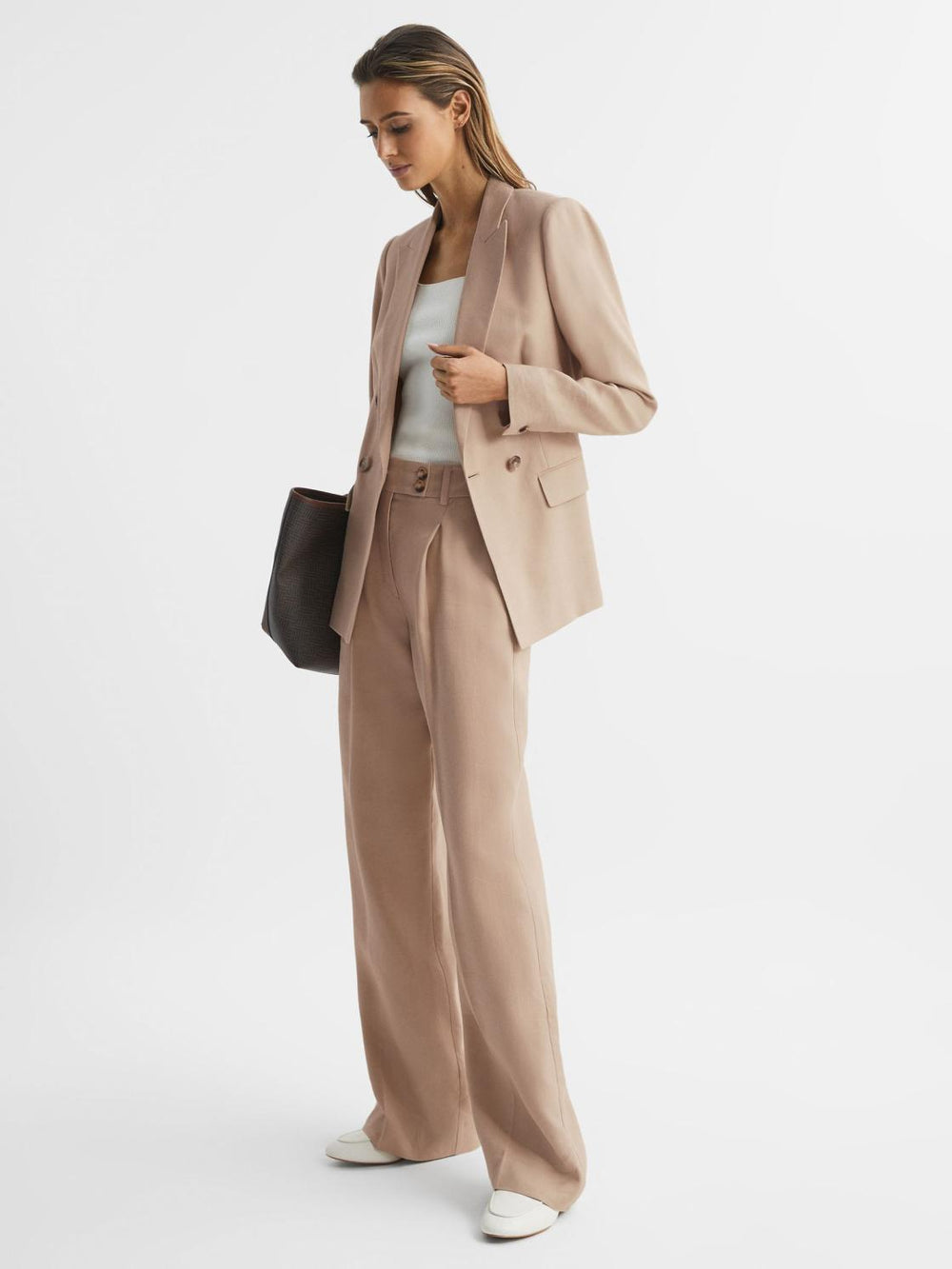 Reiss Suits & Tailoring | Hollie Double Breasted Linen Blazer Blue - Women