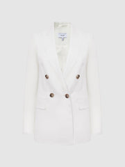Reiss Suits & Tailoring | Hollie Double Breasted Linen Blazer Blue - Women