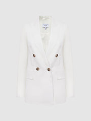 Reiss Suits & Tailoring | Hollie Double Breasted Linen Blazer White - Women