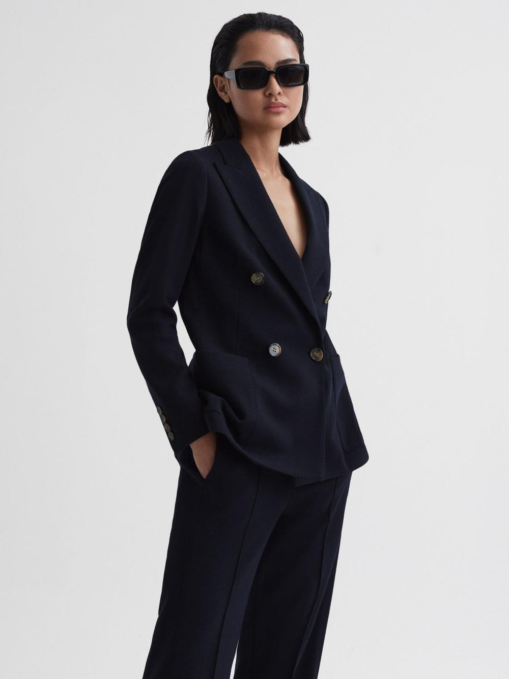 Reiss Suits & Tailoring | Iria Double Breasted Wool Blend Blazer Navy - Women