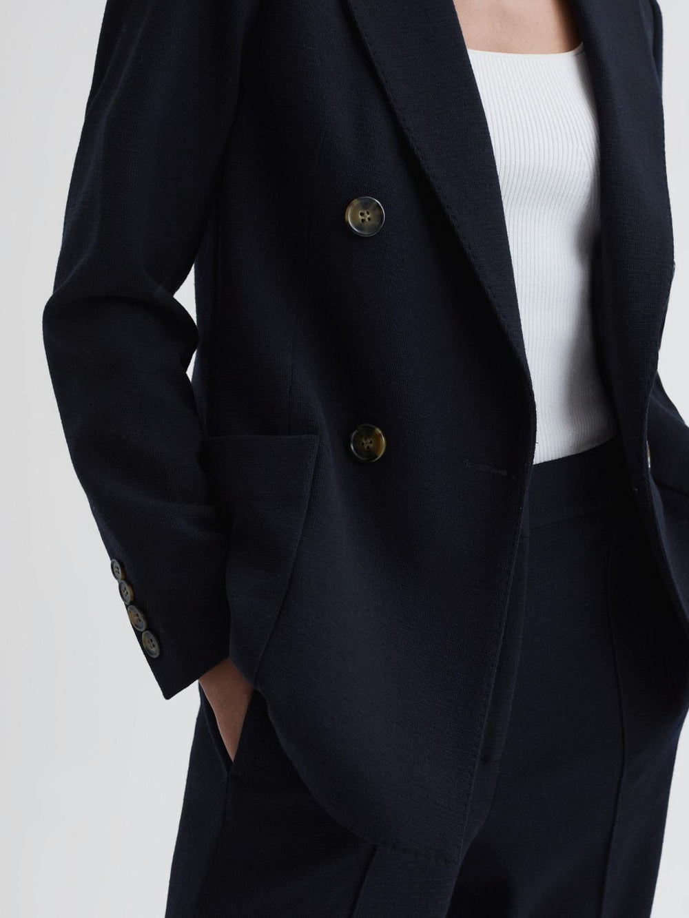 Reiss Suits & Tailoring | Iria Double Breasted Wool Blend Blazer Navy - Women