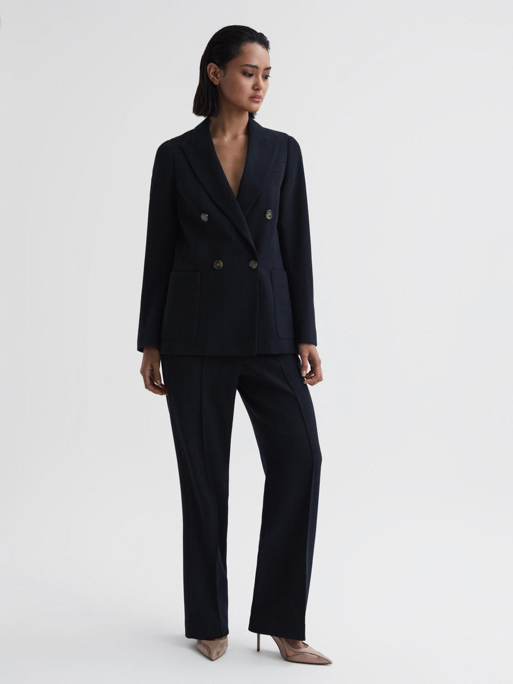 Reiss Suits & Tailoring | Iria Double Breasted Wool Blend Blazer Navy - Women