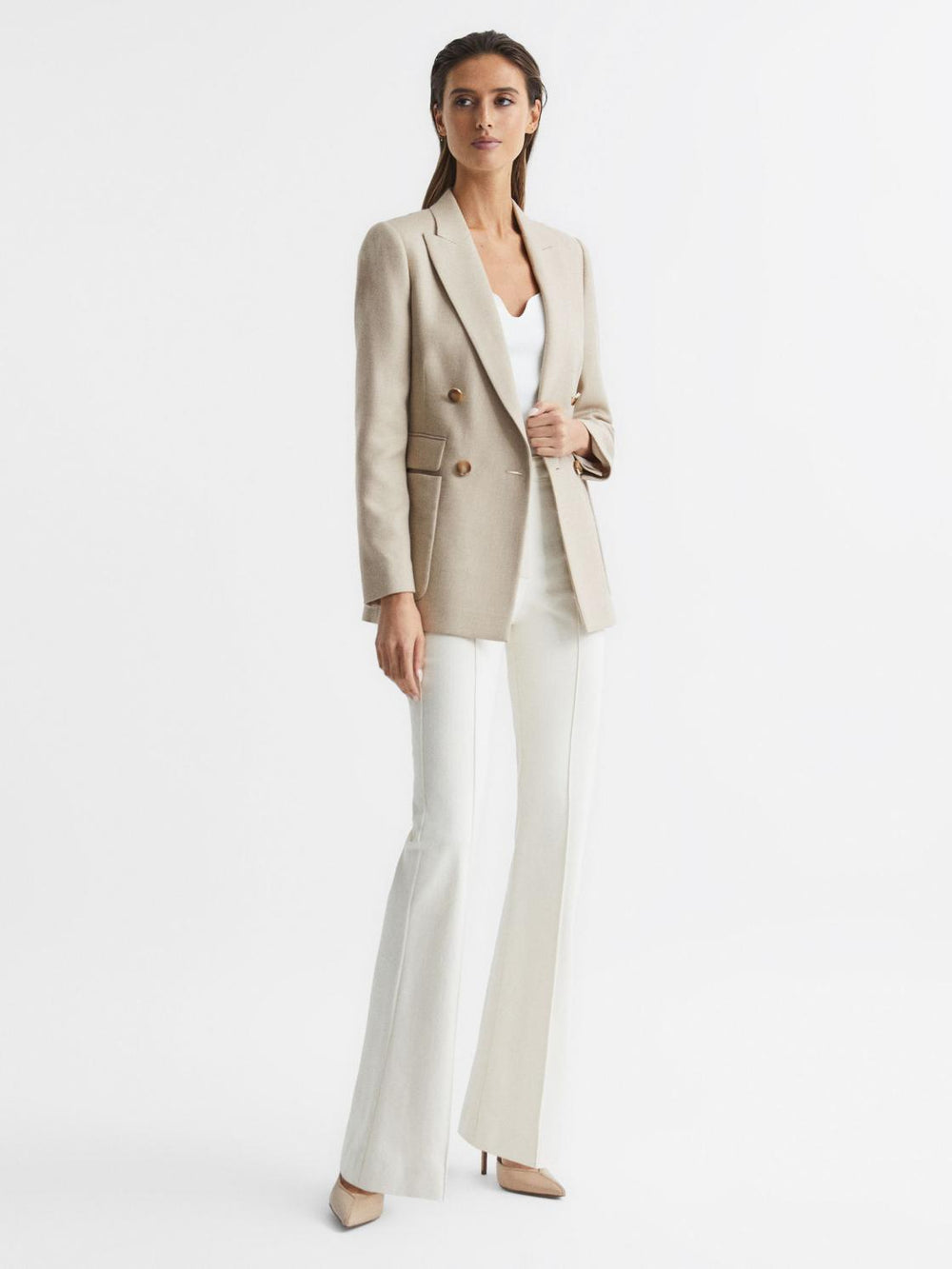 Reiss Suits & Tailoring | Larsson Double Breasted Twill Blazer Camel - Women