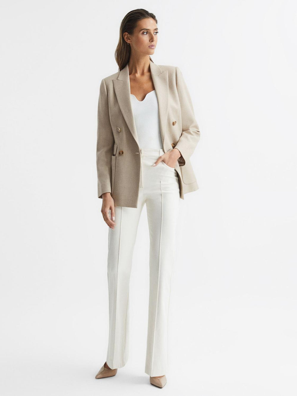 Reiss Suits & Tailoring | Larsson Double Breasted Twill Blazer Camel - Women