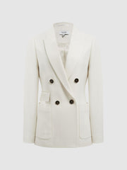 Reiss Suits & Tailoring | Larsson Double Breasted Twill Blazer White - Women