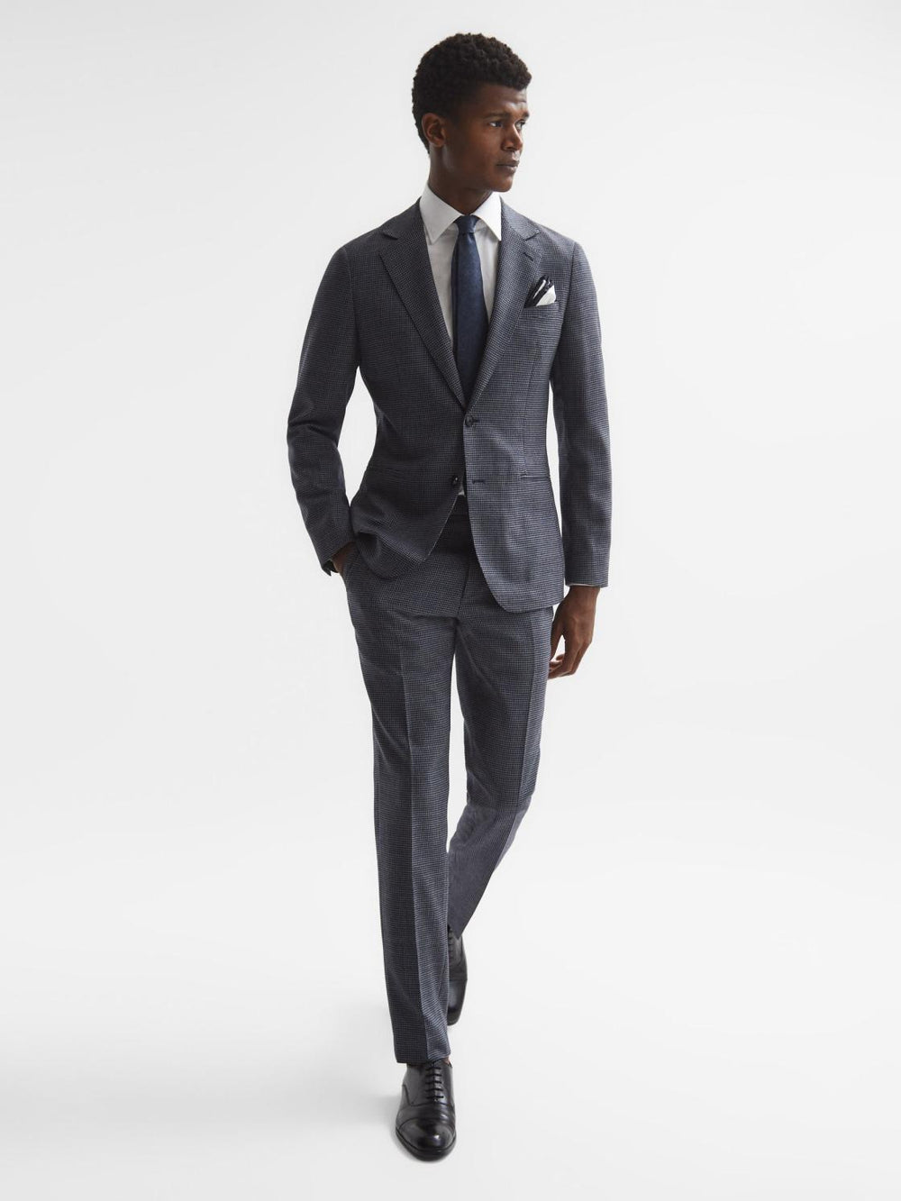 Reiss Suits & Tailoring | Leadenhall Slim Fit Dogtooth Trousers Navy - Men