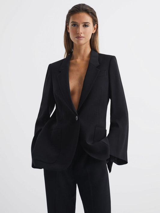 Reiss Suits & Tailoring | Maia Single Breasted Split Sleeve Tailored Fit Blazer Black - Women