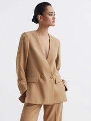 Reiss Suits & Tailoring | Margeaux Collarless Double-Breasted Blazer Black - Women