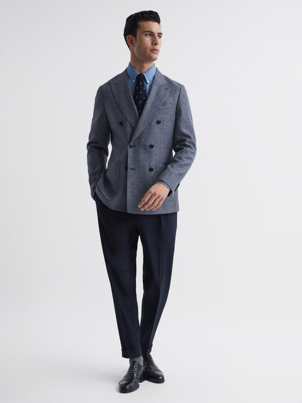Reiss Suits & Tailoring | Monument Double Breasted Dogtooth Blazer Blue - Men