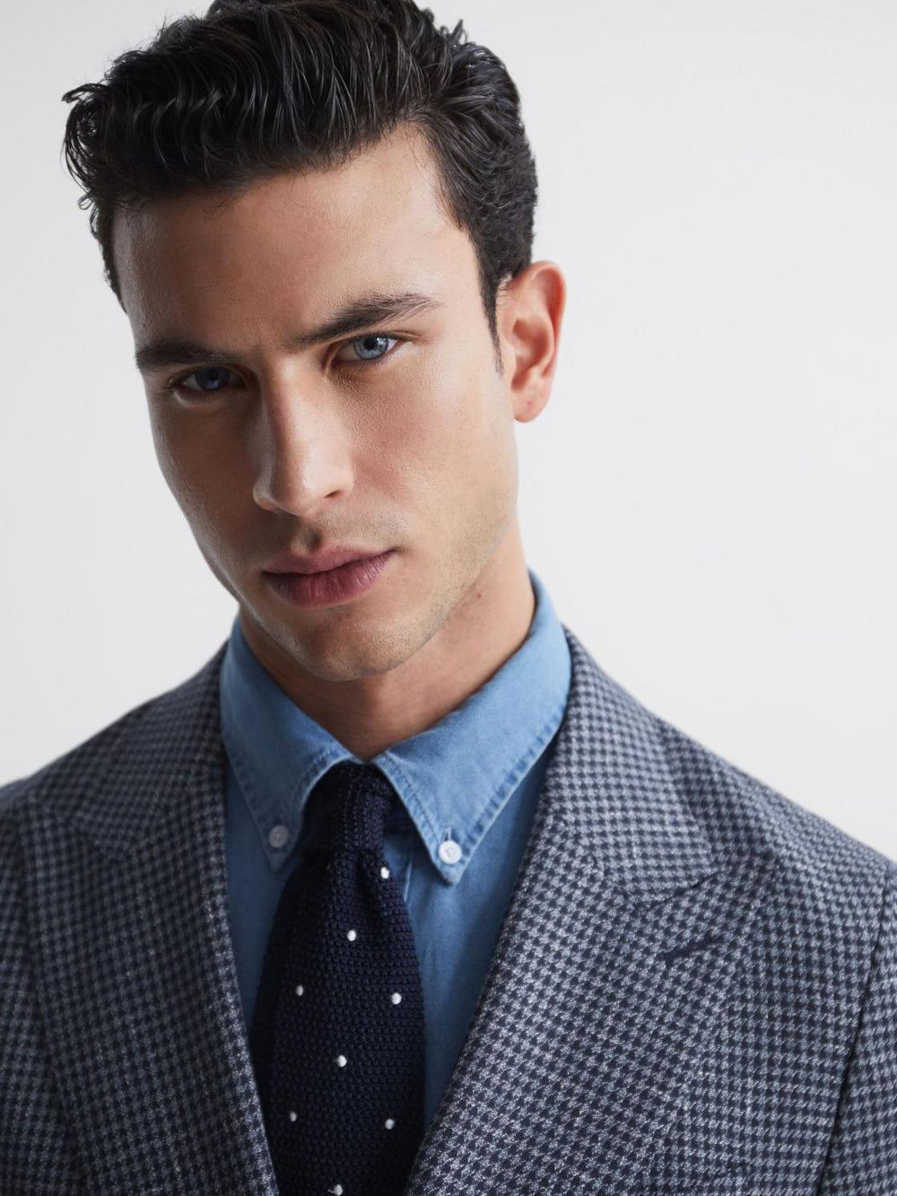 Reiss Suits & Tailoring | Monument Double Breasted Dogtooth Blazer Blue - Men