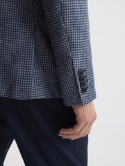 Reiss Suits & Tailoring | Monument Double Breasted Dogtooth Blazer Blue - Men
