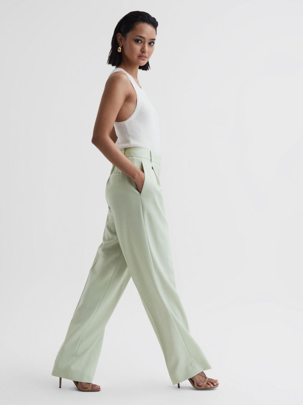 Reiss Suits & Tailoring | Naomi Wide Leg Wool Blend Trousers Green - Women