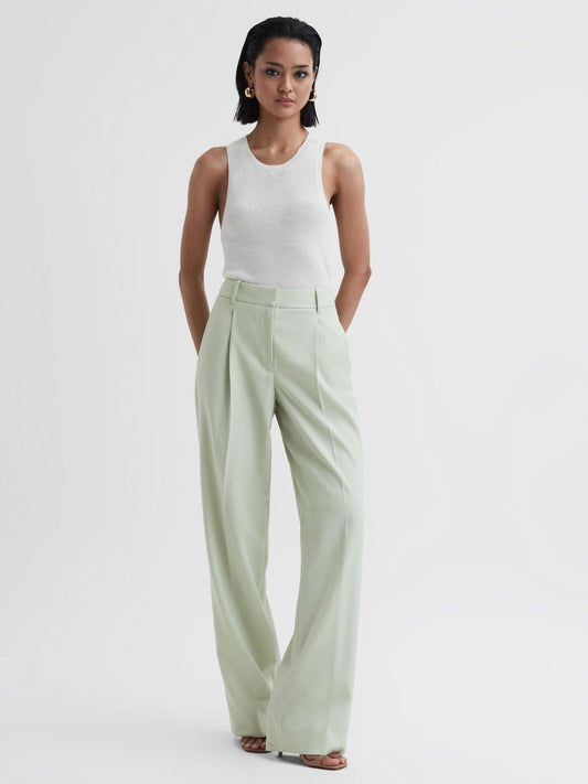 Reiss Suits & Tailoring | Naomi Wide Leg Wool Blend Trousers Green - Women