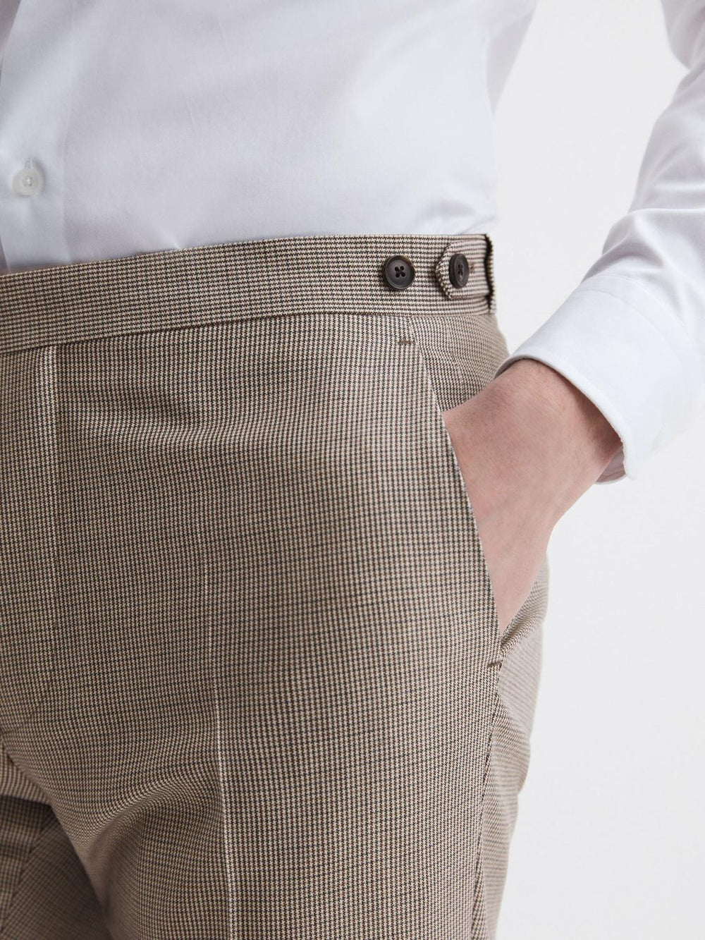Reiss Suits & Tailoring | Pew Slim Fit Wool Puppytooth Trousers Brown - Men