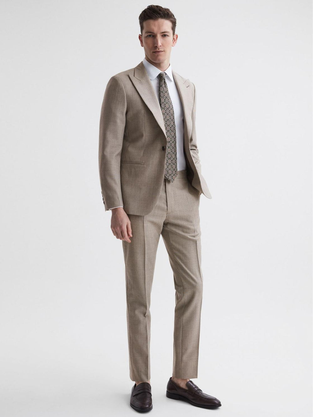 Reiss Suits & Tailoring | Pew Slim Fit Wool Puppytooth Trousers Brown - Men
