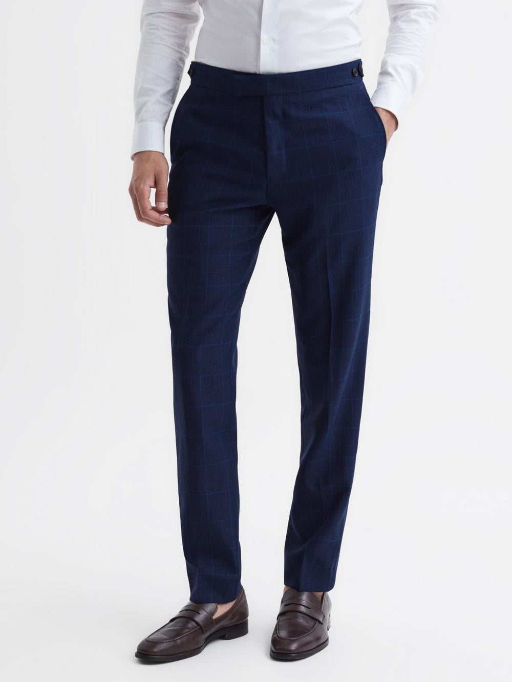 Reiss Suits & Tailoring | Royce Slim Fit Wool Check Trousers Navy - Men