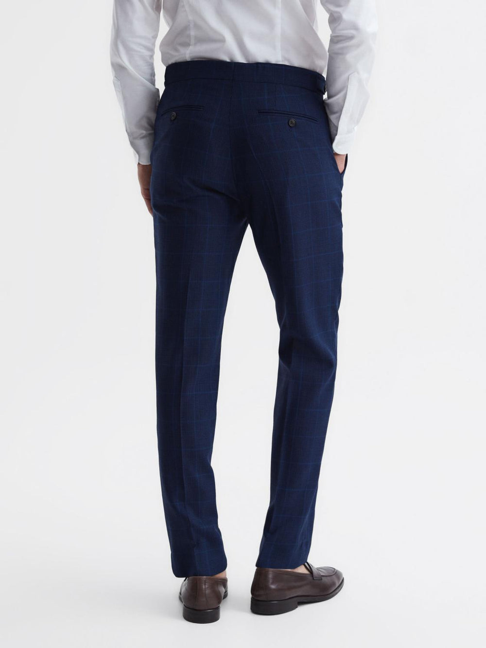 Reiss Suits & Tailoring | Royce Slim Fit Wool Check Trousers Navy - Men