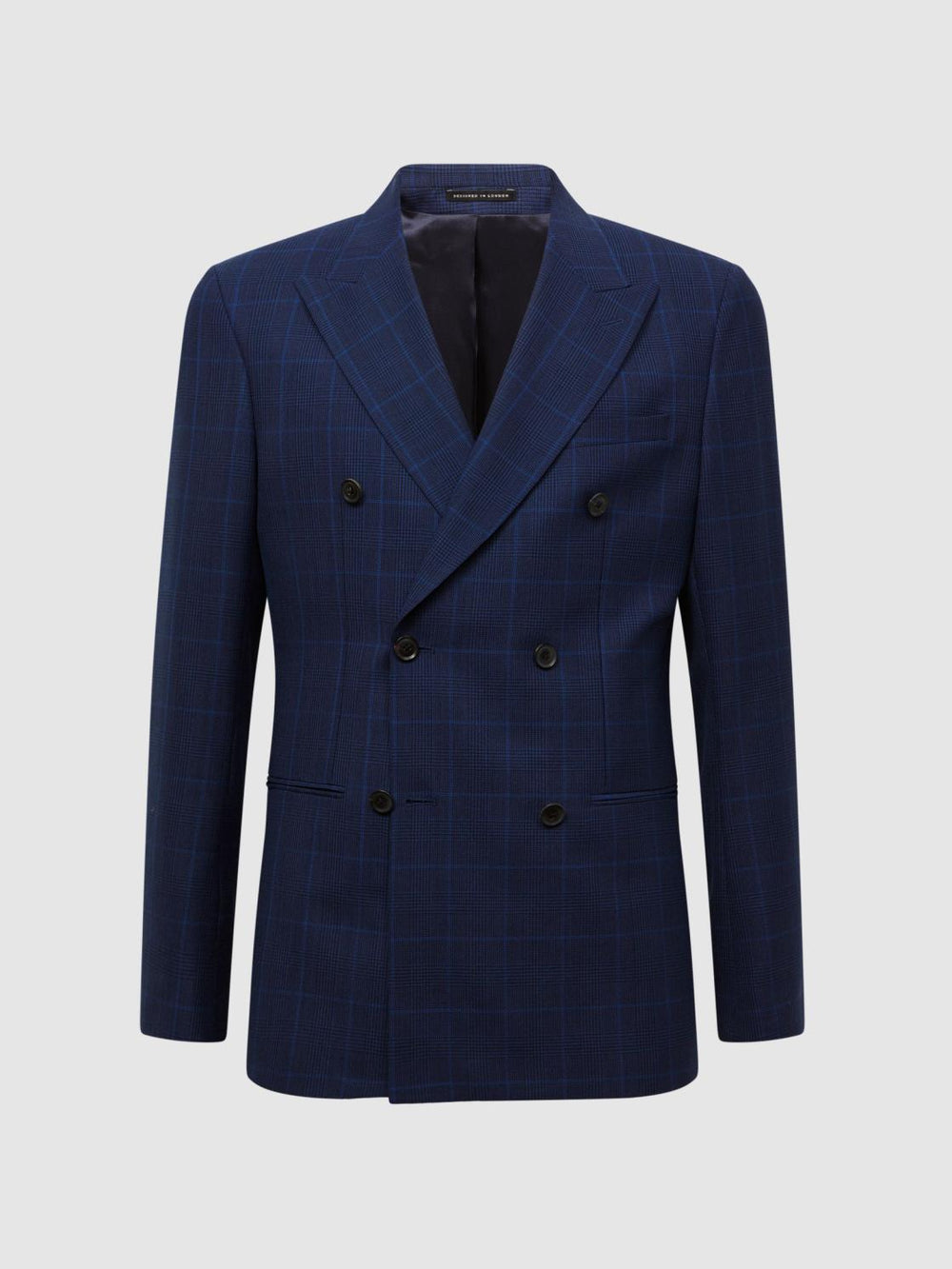 Reiss Suits & Tailoring | Royce Slim Fit Wool Double Breasted Check Blazer Navy - Men