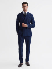 Reiss Suits & Tailoring | Royce Slim Fit Wool Double Breasted Check Blazer Navy - Men