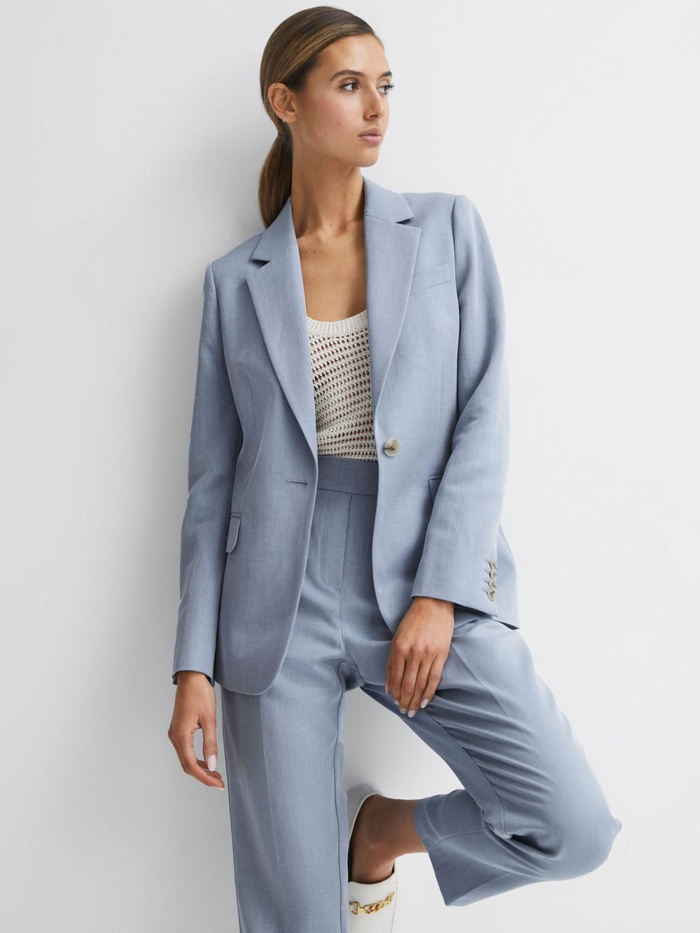 Reiss Suits & Tailoring | Shae Single Breasted Tailored Blazer Pale Blue - Women