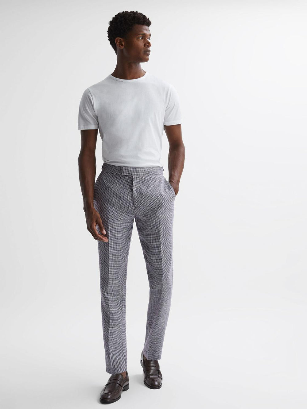Reiss Suits & Tailoring | Squad Linen Dogtooth Adjuster Trousers Navy - Men