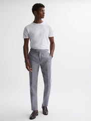 Reiss Suits & Tailoring | Squad Linen Dogtooth Adjuster Trousers Navy - Men