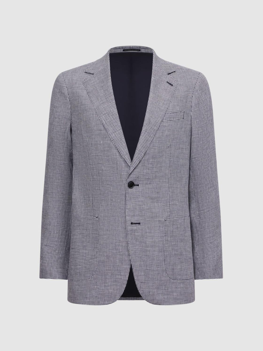 Reiss Suits & Tailoring | Squad Linen Single Breasted Dogtooth Blazer Navy - Men