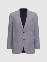 Reiss Suits & Tailoring | Squad Linen Single Breasted Dogtooth Blazer Navy - Men