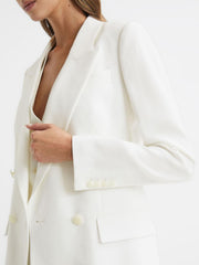 Reiss Suits & Tailoring | Tatum Crepe Double Breasted Blazer White - Women