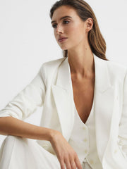 Reiss Suits & Tailoring | Tatum Crepe Double Breasted Blazer White - Women