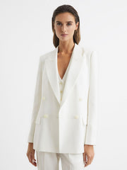 Reiss Suits & Tailoring | Tatum Crepe Double Breasted Blazer White - Women