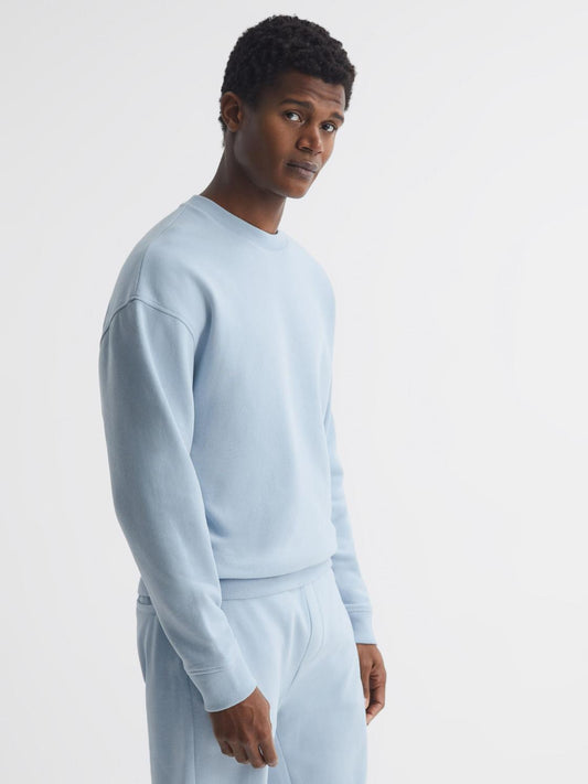 Reiss Sweats & Hoodies | Alistar Oversized Garment Dye Sweatshirt Ice Blue - Men