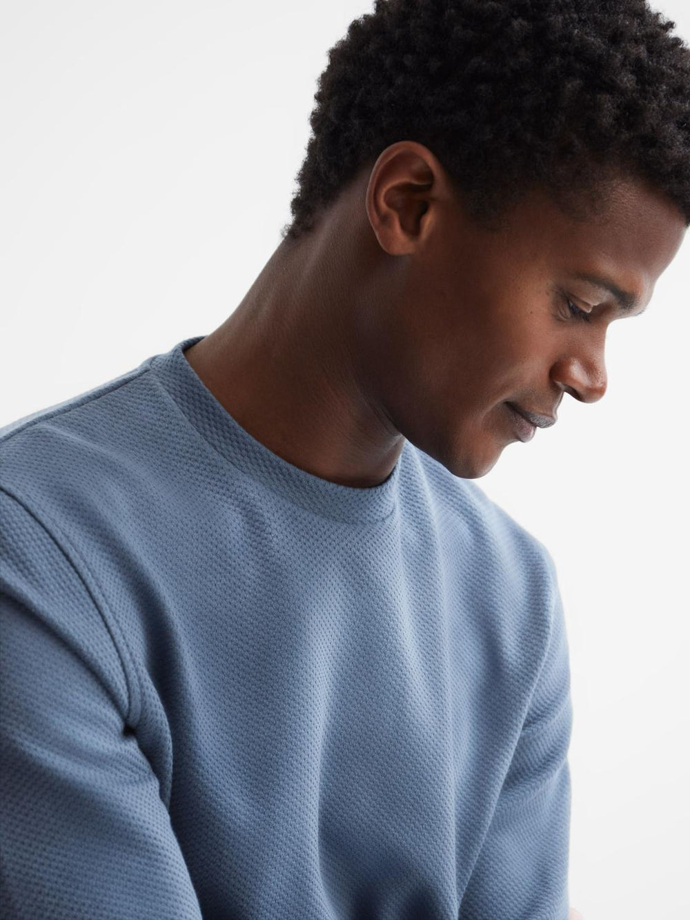 Reiss Sweats & Hoodies | Barlett Long Sleeve Textured Crew Neck Jumper Airforce Blue - Men