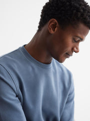 Reiss Sweats & Hoodies | Barlett Long Sleeve Textured Crew Neck Jumper Airforce Blue - Men