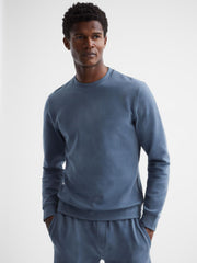 Reiss Sweats & Hoodies | Barlett Long Sleeve Textured Crew Neck Jumper Airforce Blue - Men