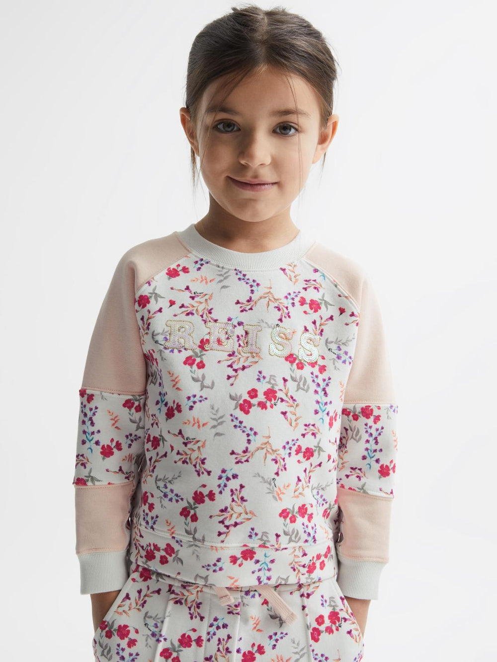 Reiss Sweats & Hoodies | Billy Floral Printed Crew Neck Jumper Pink Print - Children