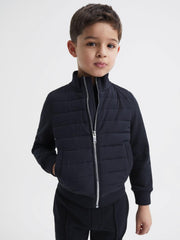 Reiss Sweats & Hoodies | Flintoff Funnel Neck Quilted Hybrid Jacket Navy - Children