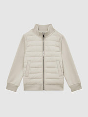 Reiss Sweats & Hoodies | Flintoff Funnel Neck Quilted Hybrid Jacket Stone - Children