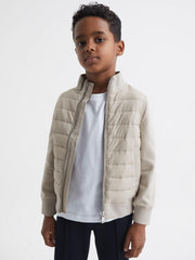Reiss Sweats & Hoodies | Flintoff Funnel Neck Quilted Hybrid Jacket Stone - Children