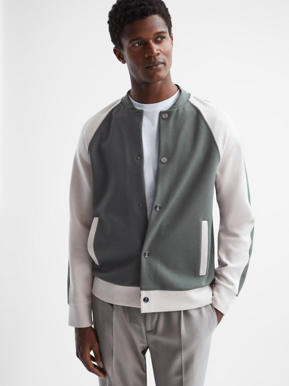 Reiss Sweats & Hoodies | Giles Long Sleeve Interlock Bomber Jacket Light Khaki/ecru - Men
