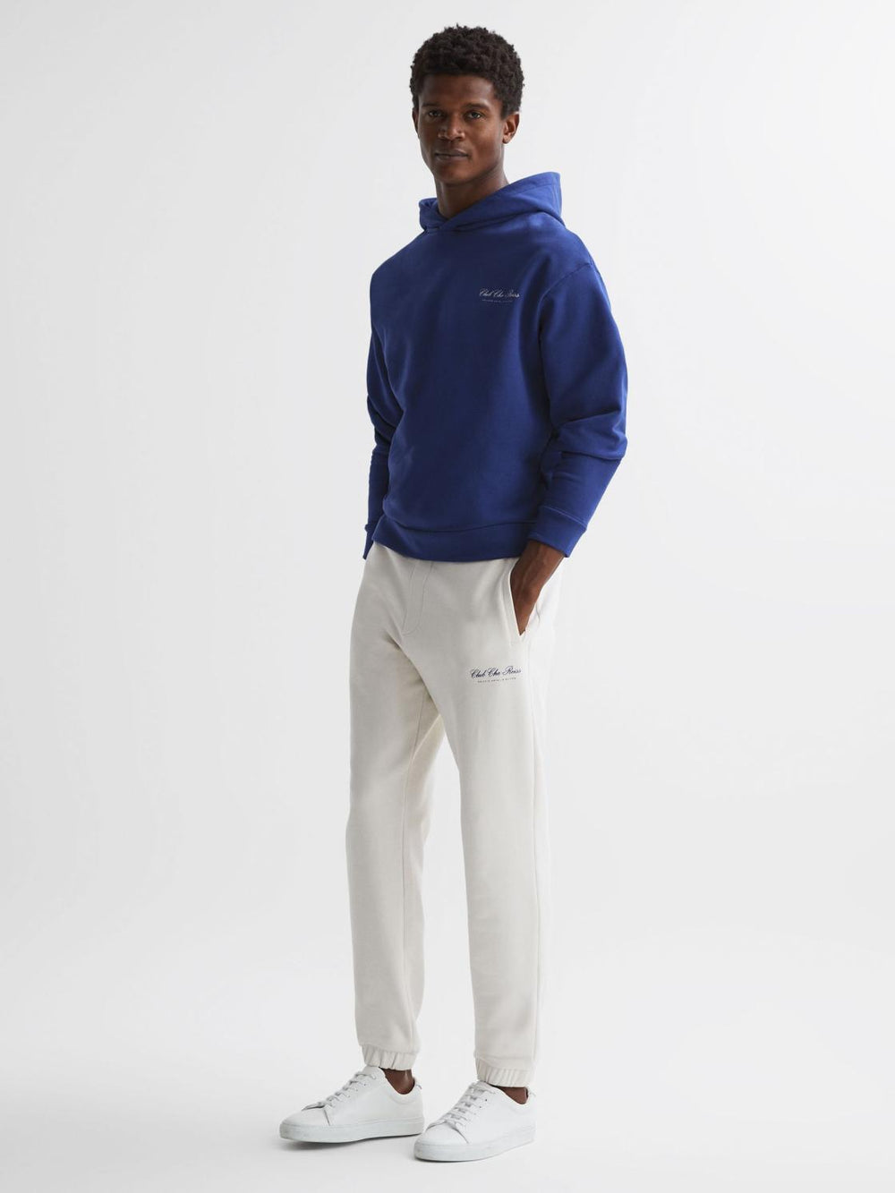 Reiss Sweats & Hoodies | Pool Reiss | Ché Motif Cotton Hoodie Bright Blue - Men