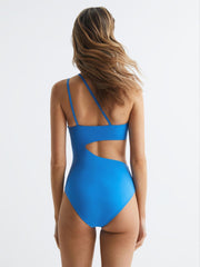 Reiss Swimwear | Adeline One Shoulder Cut-Out Swimsuit Blue - Women