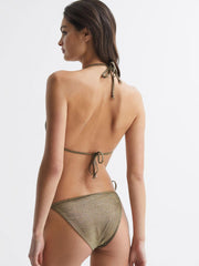 Reiss Swimwear | Allie Metallic Side Tie Bikini Bottoms Gold - Women