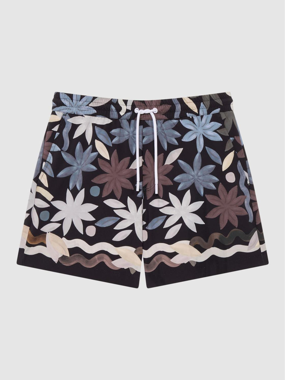 Reiss Swimwear | Arizona Floral Print Drawstring Swim Shorts Black Multi - Men
