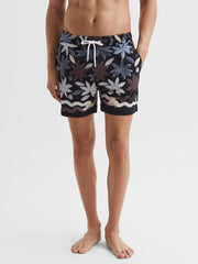 Reiss Swimwear | Arizona Floral Print Drawstring Swim Shorts Black Multi - Men