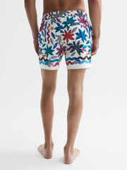 Reiss Swimwear | Arizona Floral Print Drawstring Swim Shorts Black Multi - Men