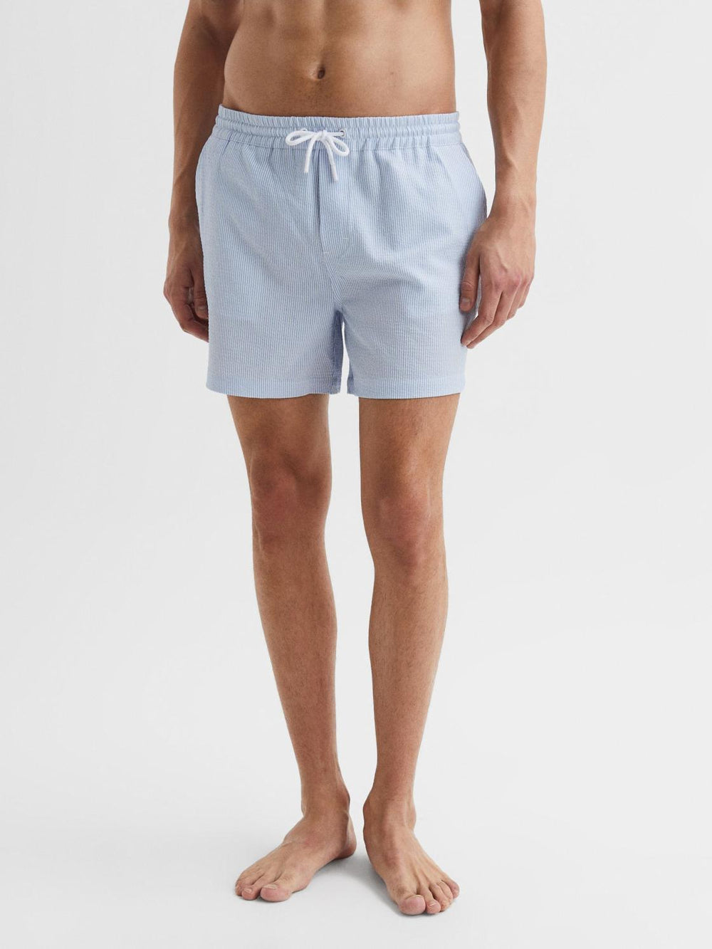 Reiss Swimwear | Coast Striped Drawstring Swim Shorts Soft Blue/white - Men
